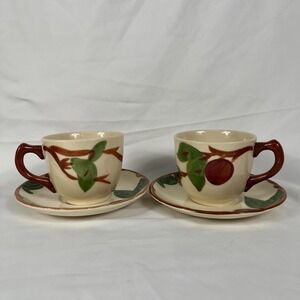Vintage FRANCISCAN Apple Earthenware Set of 2 Tea Cups‎ And Saucers USA (#1)